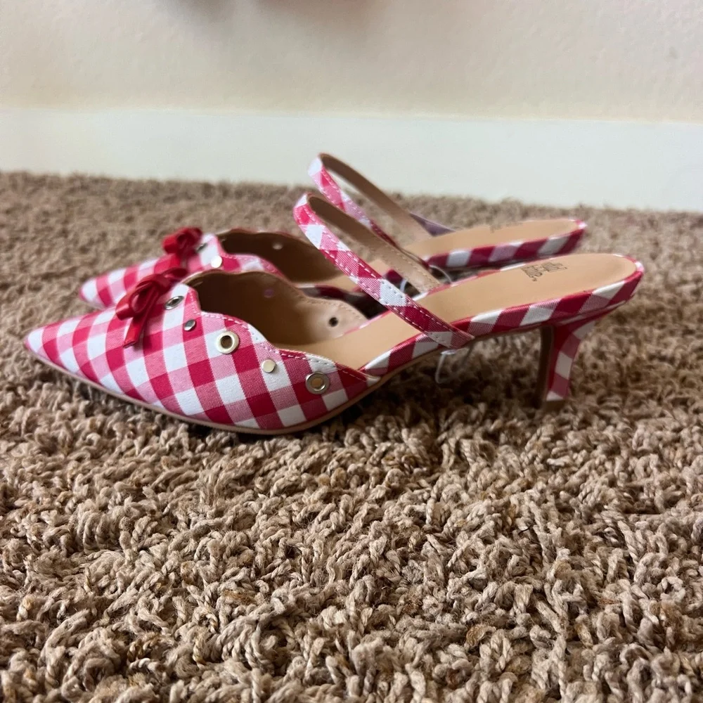 Red and White Gingham Bow Slingback Kitten Heel - Picture 8 of 8